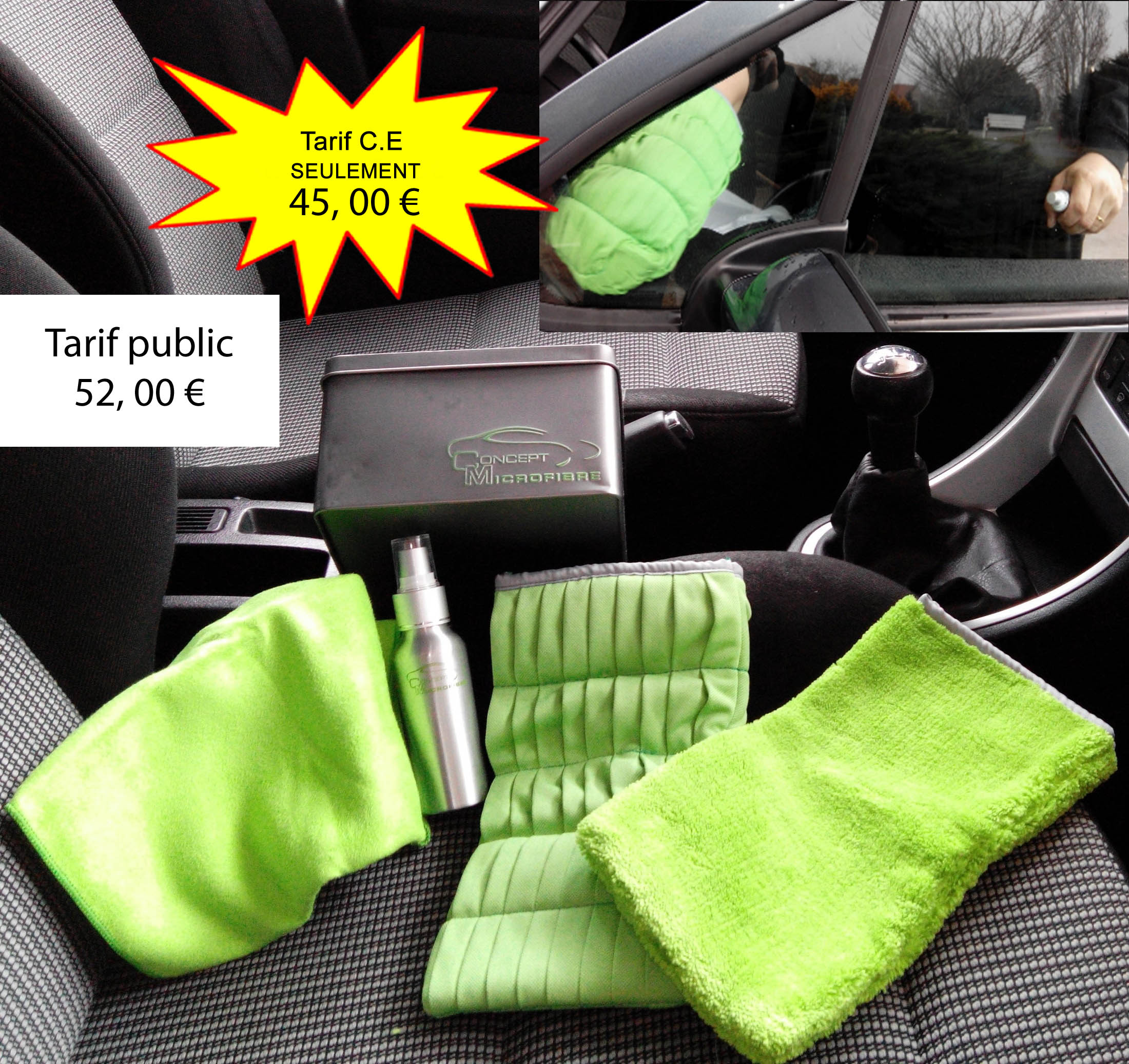 Kit de microfibres, gants & brosse pour nettoyage voiture 